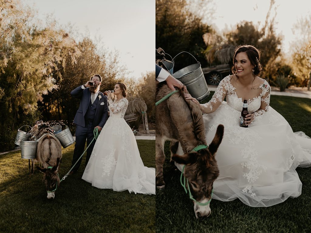 donkeys serving drinks at wedding