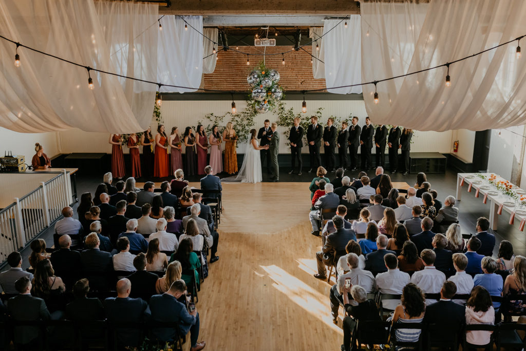 indoor portland wedding ceremony at the evergreen