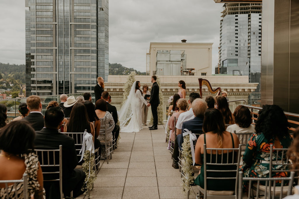 downtown portland wedding photo on a rooftop